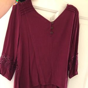 Lacy Maroon 3/4 Length Sleeve Shirt.